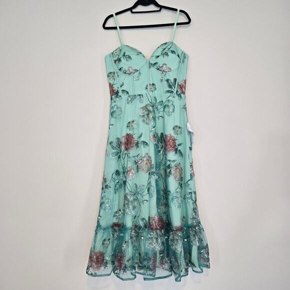 Dress The Population Carina Strapless Sweetheart Sequin Midi Dress Sz Large - Picture 3 of 14